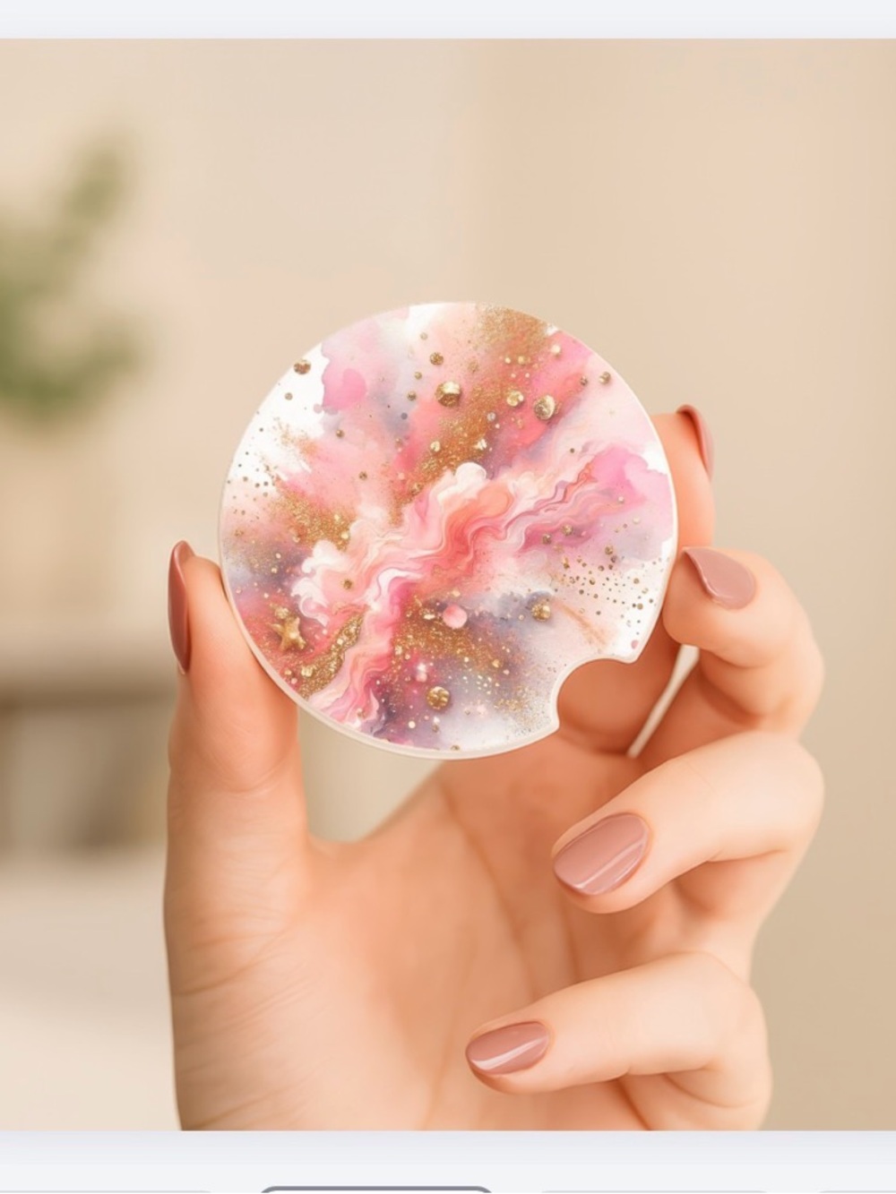 Neoprene Car Coasters - Pink & Gold Galaxy